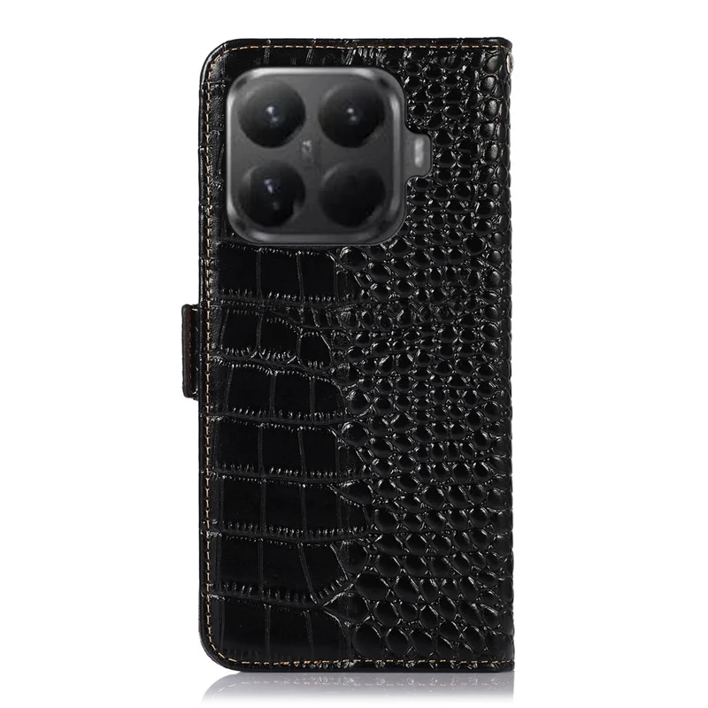 For Xiaomi 15T Pro Case RFID Blocking Wallet Crocodile Texture Genuine Cow Leather Phone Cover - Black