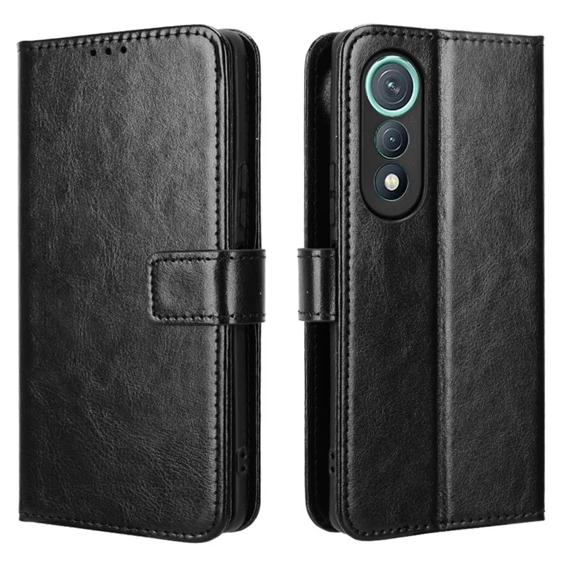 For TECNO Pova Curve 5G LJ8k PU Leather Case with Strap Crazy Horse Texture Phone Wallet Cover - Black