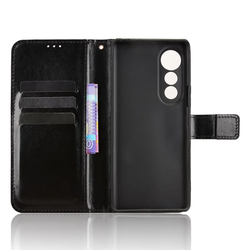 For TECNO Pova Curve 5G LJ8k PU Leather Case with Strap Crazy Horse Texture Phone Wallet Cover - Black