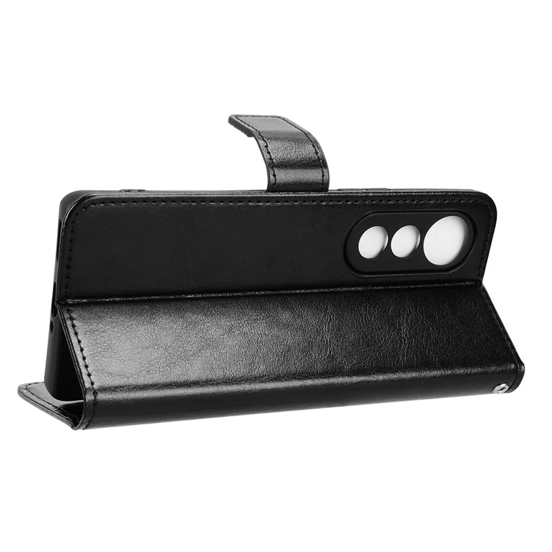 For TECNO Pova Curve 5G LJ8k PU Leather Case with Strap Crazy Horse Texture Phone Wallet Cover - Black