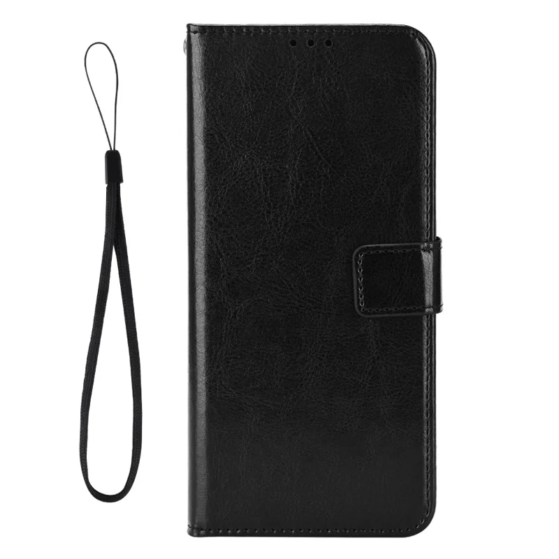 For TECNO Pova Curve 5G LJ8k PU Leather Case with Strap Crazy Horse Texture Phone Wallet Cover - Black