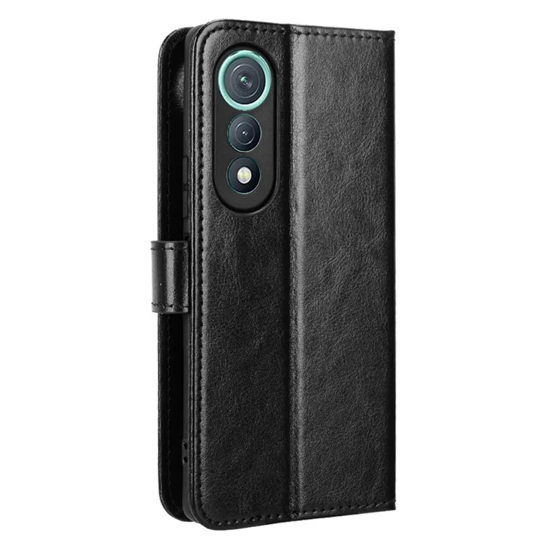 For TECNO Pova Curve 5G LJ8k PU Leather Case with Strap Crazy Horse Texture Phone Wallet Cover - Black