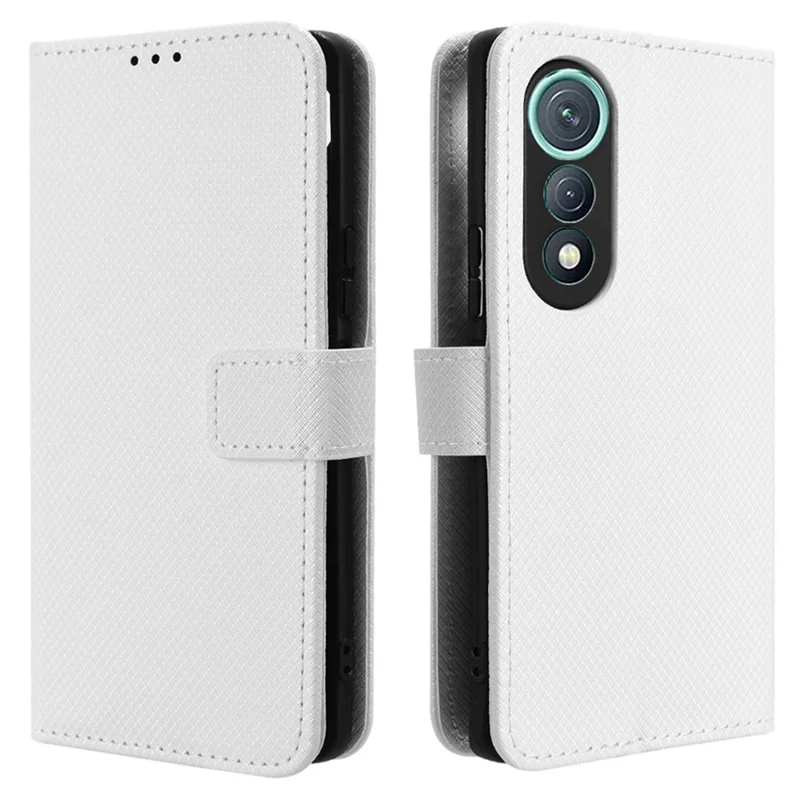 For TECNO Pova Curve 5G LJ8k Leather Wallet Case with Strap Diamond Texture Phone Cover - White