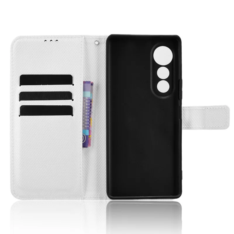 For TECNO Pova Curve 5G LJ8k Leather Wallet Case with Strap Diamond Texture Phone Cover - White