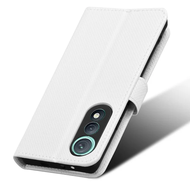 For TECNO Pova Curve 5G LJ8k Leather Wallet Case with Strap Diamond Texture Phone Cover - White