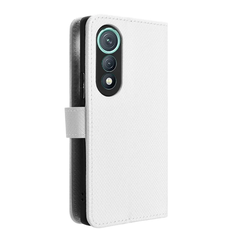 For TECNO Pova Curve 5G LJ8k Leather Wallet Case with Strap Diamond Texture Phone Cover - White