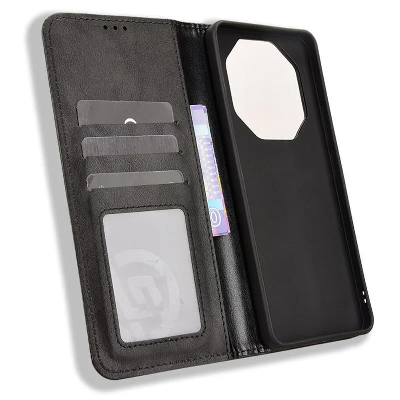 غطاء جلد لـ Blackview Shark 6 / Oscal Tiger 8، غطاء محفظة بتصميم قائم وملمس ريترو - أسود