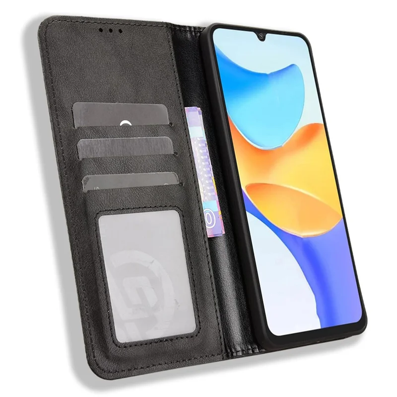 غطاء جلد لـ Blackview Shark 6 / Oscal Tiger 8، غطاء محفظة بتصميم قائم وملمس ريترو - أسود