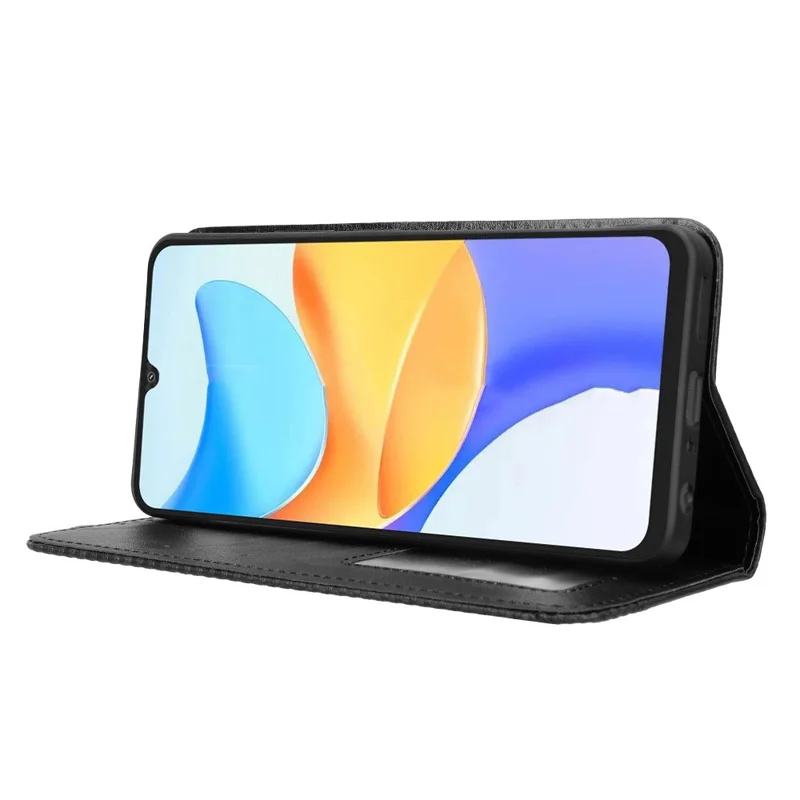 غطاء جلد لـ Blackview Shark 6 / Oscal Tiger 8، غطاء محفظة بتصميم قائم وملمس ريترو - أسود