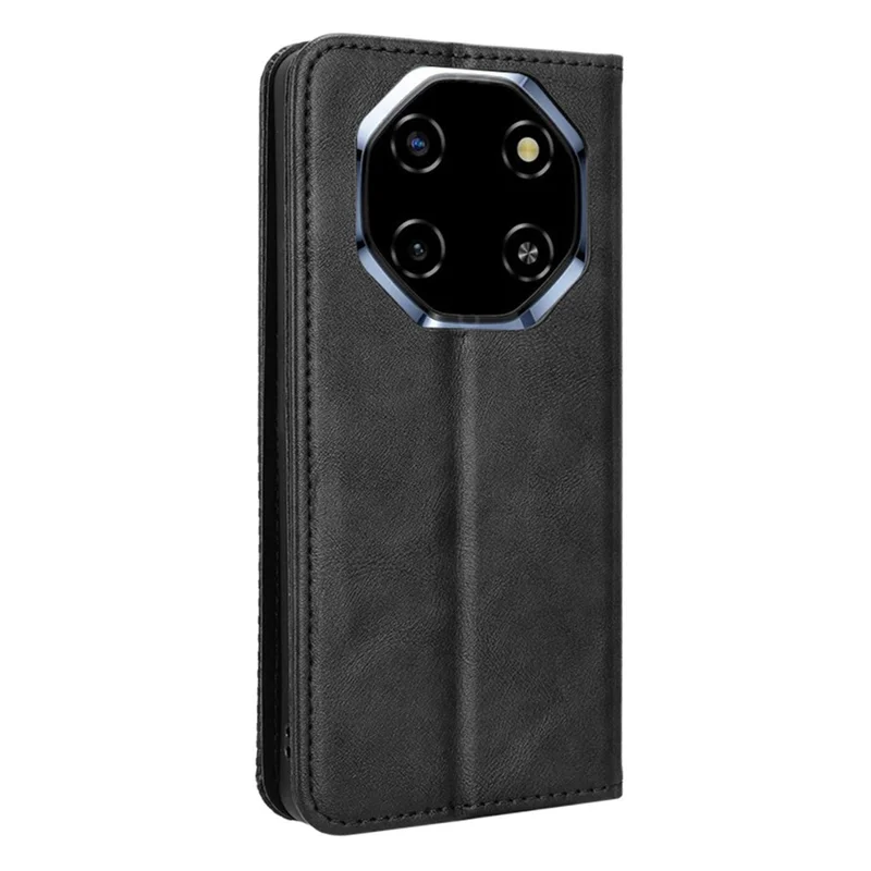 غطاء جلد لـ Blackview Shark 6 / Oscal Tiger 8، غطاء محفظة بتصميم قائم وملمس ريترو - أسود