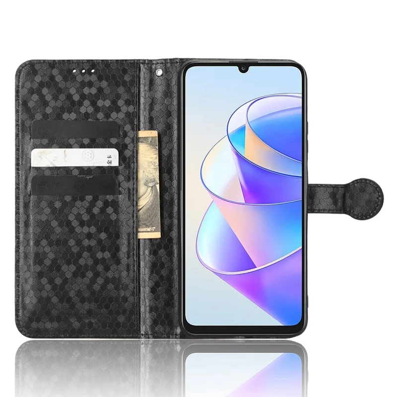 For Honor Play 40 Plus 5G Dot Pattern Imprinted PU Leather Case Stand Wallet Magnetic Flip Folio Phone Cover with Strap - Black