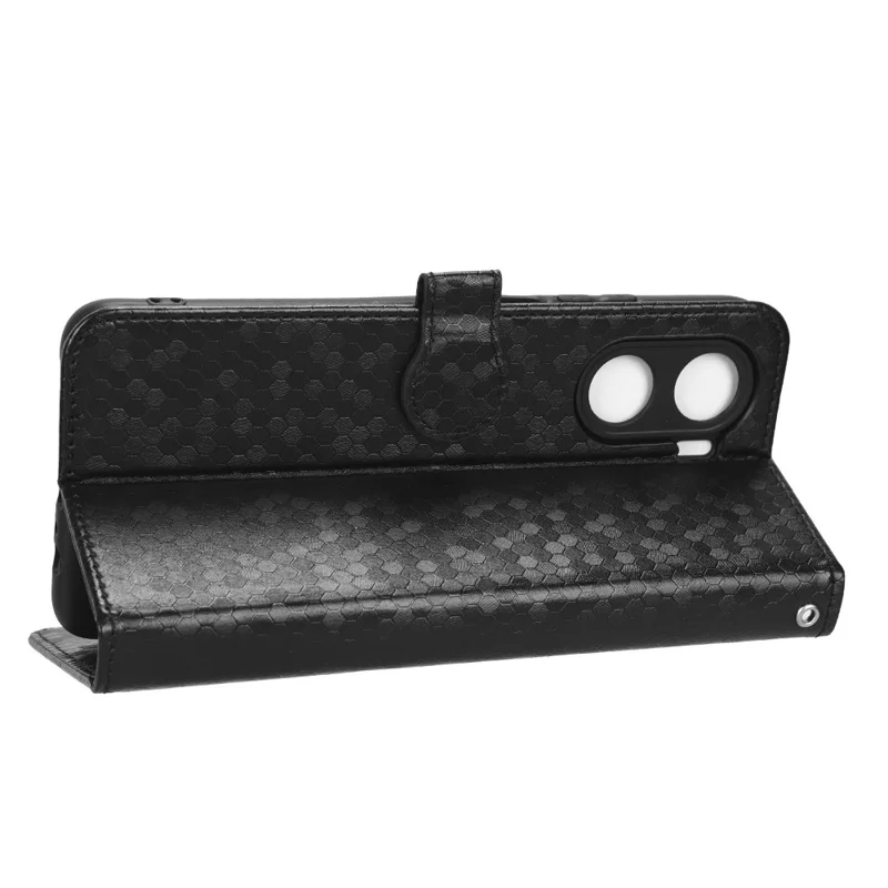 For Honor Play 40 Plus 5G Dot Pattern Imprinted PU Leather Case Stand Wallet Magnetic Flip Folio Phone Cover with Strap - Black