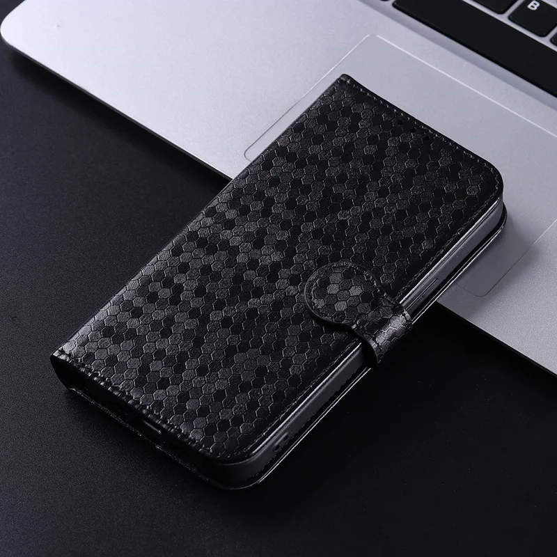 For Honor Play 40 Plus 5G Dot Pattern Imprinted PU Leather Case Stand Wallet Magnetic Flip Folio Phone Cover with Strap - Black