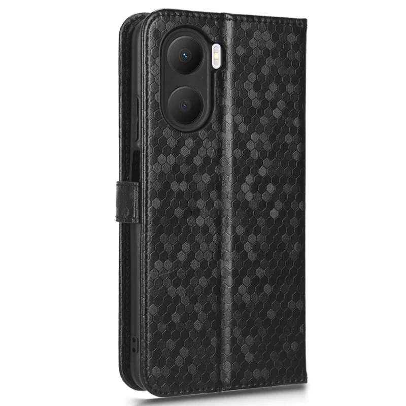 For Honor Play 40 Plus 5G Dot Pattern Imprinted PU Leather Case Stand Wallet Magnetic Flip Folio Phone Cover with Strap - Black