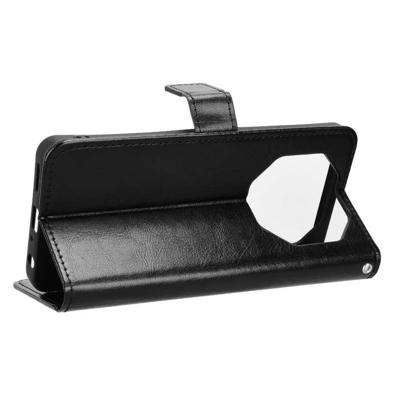 For Blackview Shark 6 / Oscal Tiger 8 PU Leather Case with Strap Crazy Horse Texture Phone Wallet Cover - Black