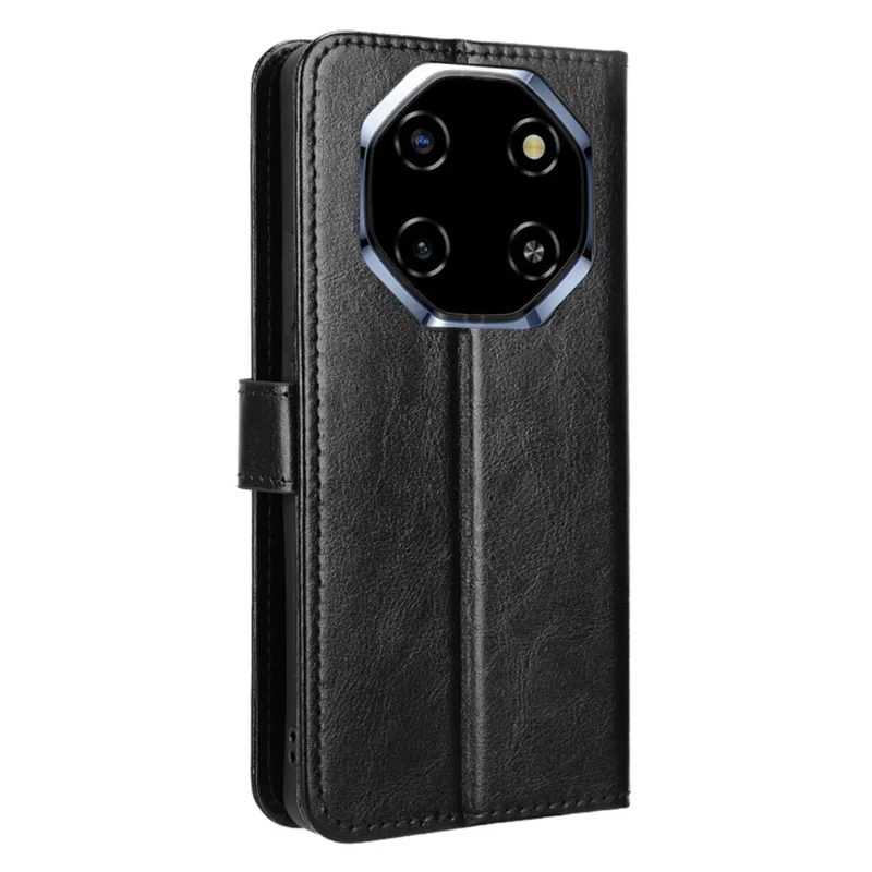 For Blackview Shark 6 / Oscal Tiger 8 PU Leather Case with Strap Crazy Horse Texture Phone Wallet Cover - Black