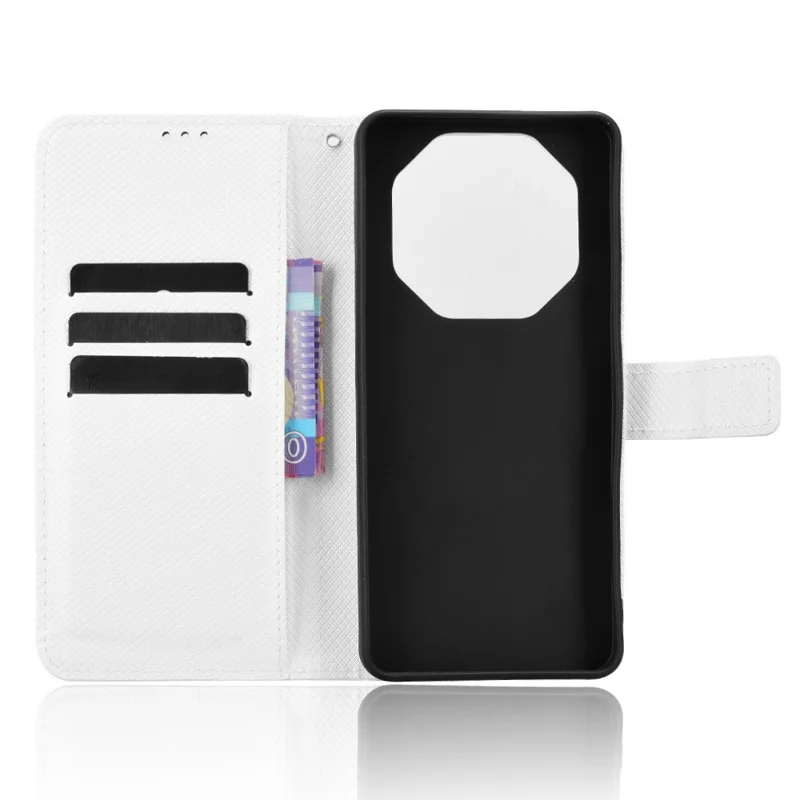Læderet wallettaske til Blackview Shark 6 / Oscal Tiger 8 med bælte og diamantstruktur til telefon - Hvid