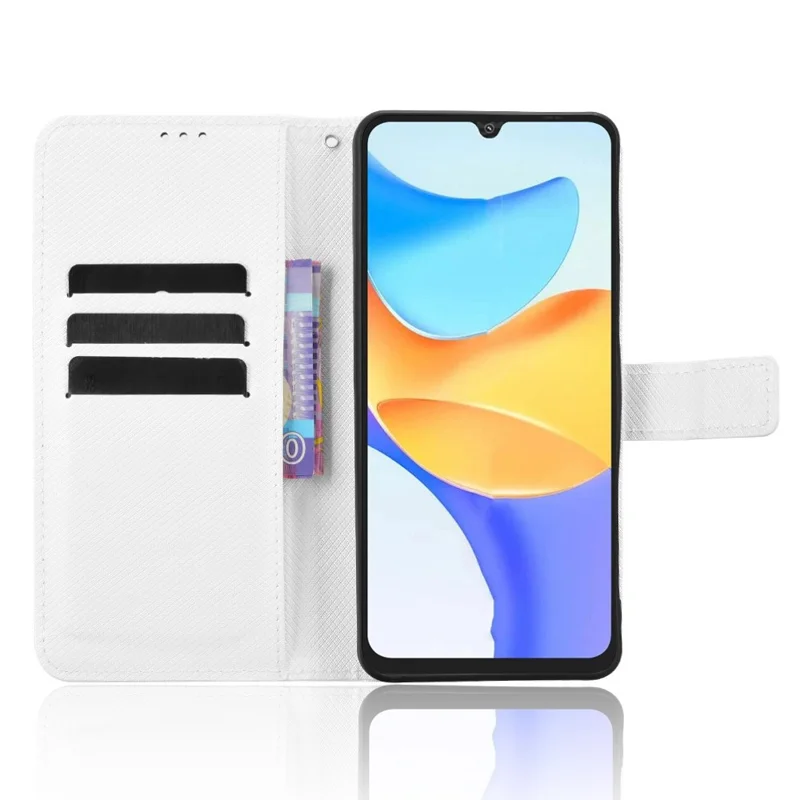 Læderet wallettaske til Blackview Shark 6 / Oscal Tiger 8 med bælte og diamantstruktur til telefon - Hvid