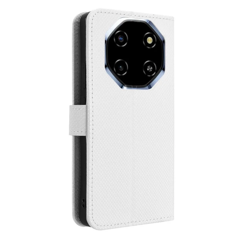 Læderet wallettaske til Blackview Shark 6 / Oscal Tiger 8 med bælte og diamantstruktur til telefon - Hvid