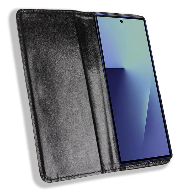 For Samsung Galaxy Z Fold7 5G Leather Case Wallet Stand Retro Texture Phone Cover - Black