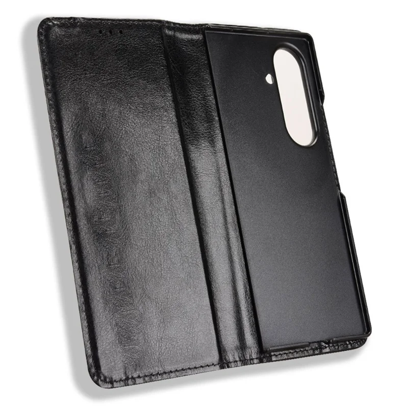 For Samsung Galaxy Z Fold7 5G Leather Case Wallet Stand Retro Texture Phone Cover - Black
