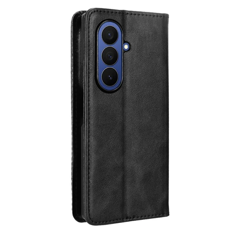 For Samsung Galaxy Z Fold7 5G Leather Case Wallet Stand Retro Texture Phone Cover - Black