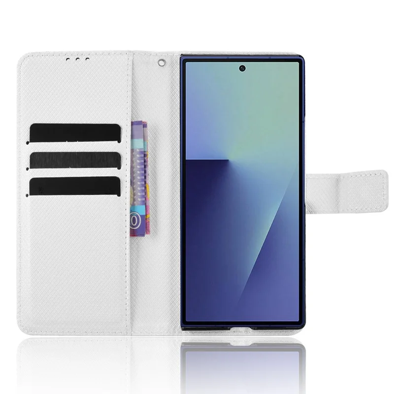 For Samsung Galaxy Z Fold7 5G Leather Wallet Case with Strap Diamond Texture Phone Cover - White