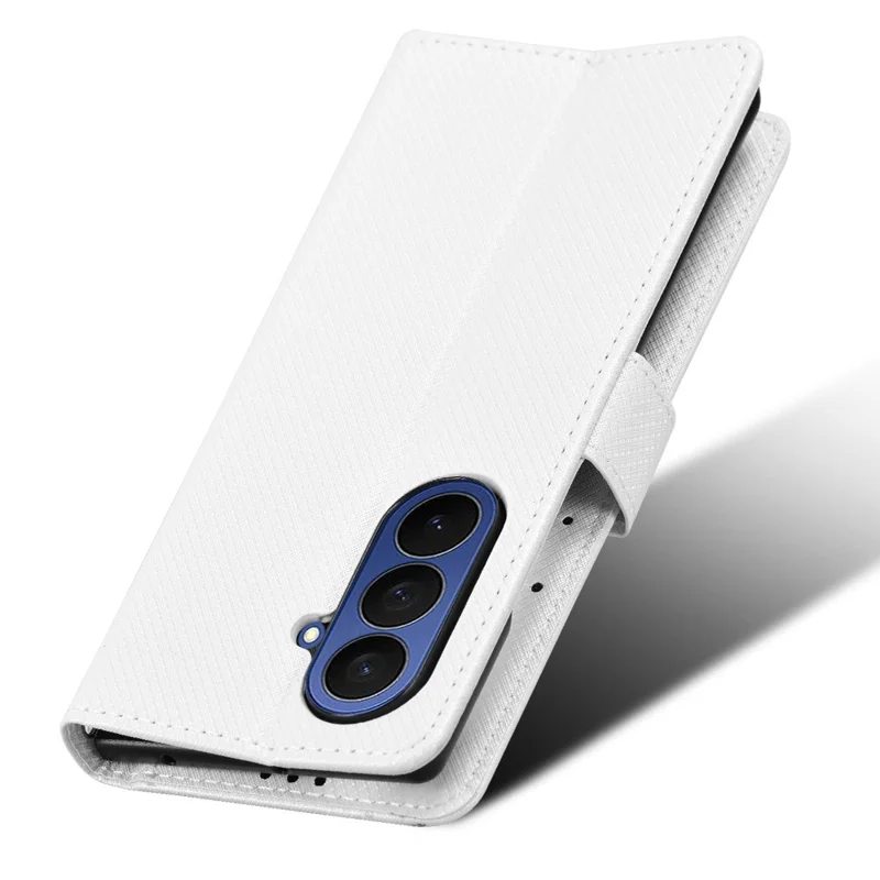 For Samsung Galaxy Z Fold7 5G Leather Wallet Case with Strap Diamond Texture Phone Cover - White