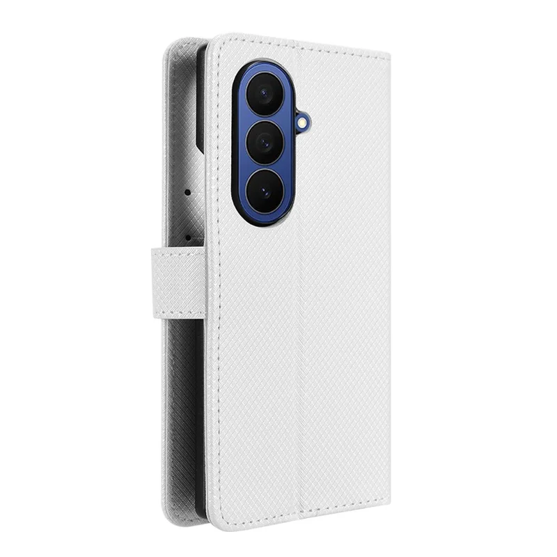 For Samsung Galaxy Z Fold7 5G Leather Wallet Case with Strap Diamond Texture Phone Cover - White