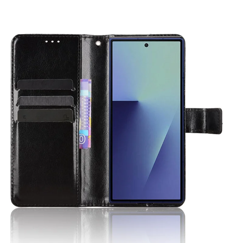 For Samsung Galaxy Z Fold7 5G PU Leather Case with Strap Crazy Horse Texture Phone Wallet Cover - Black