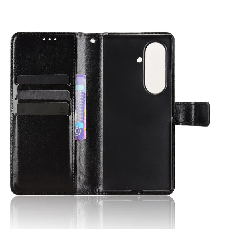 For Samsung Galaxy Z Fold7 5G PU Leather Case with Strap Crazy Horse Texture Phone Wallet Cover - Black
