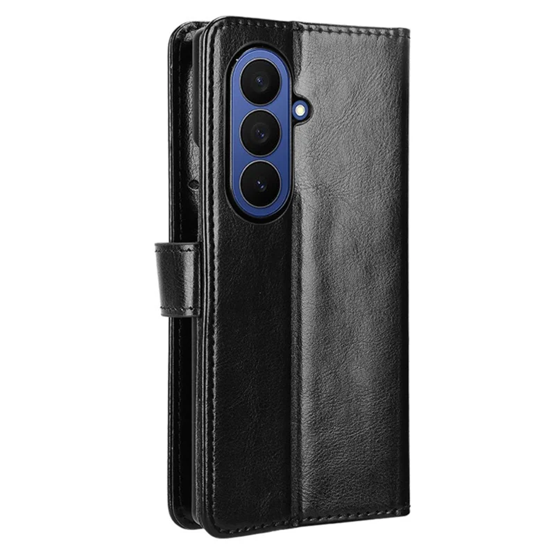 For Samsung Galaxy Z Fold7 5G PU Leather Case with Strap Crazy Horse Texture Phone Wallet Cover - Black