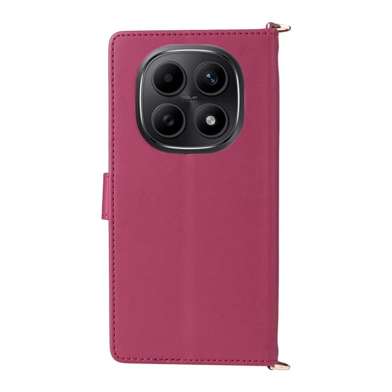 For Xiaomi Redmi Note 15 5G (Global) Case with Shoulder  /  Wrist Strap Leather Phone Cover Stand Wallet - Rose