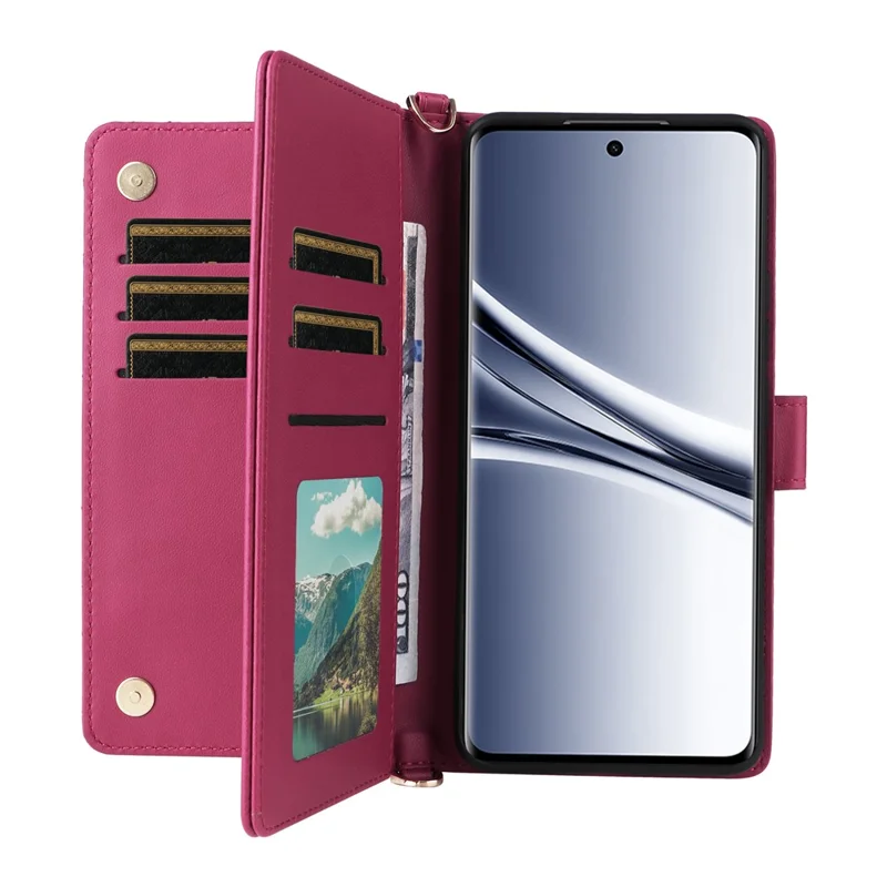 For Xiaomi Redmi Note 15 5G (Global) Case with Shoulder  /  Wrist Strap Leather Phone Cover Stand Wallet - Rose