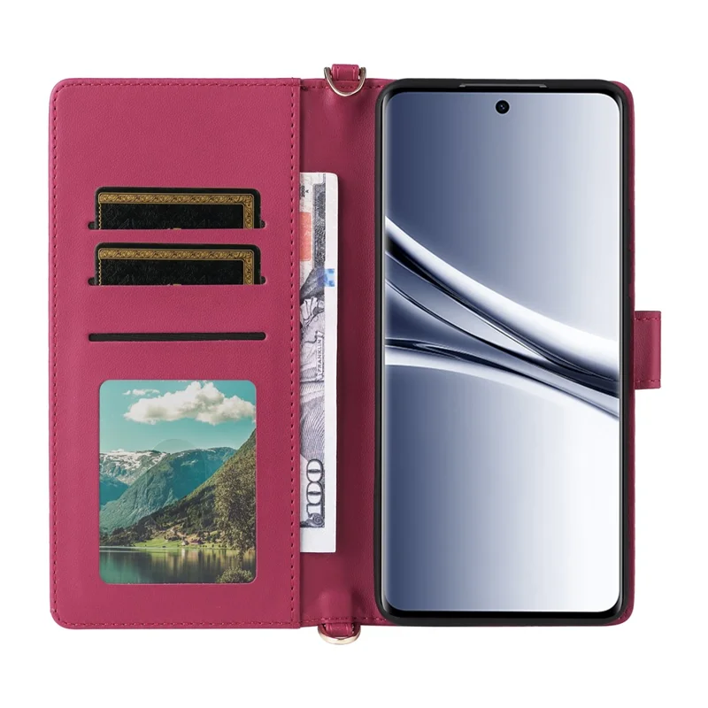 For Xiaomi Redmi Note 15 5G (Global) Case with Shoulder  /  Wrist Strap Leather Phone Cover Stand Wallet - Rose