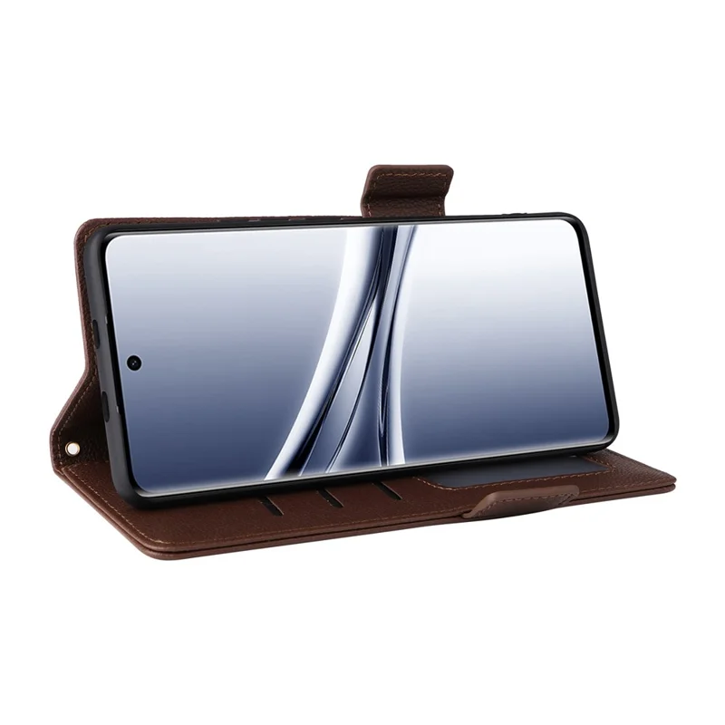 For Xiaomi Redmi Note 15 5G (Global) / Note 15 4G (Global) Case Litchi Texture Wallet Leather Phone Cover with Wrist Strap - Brown