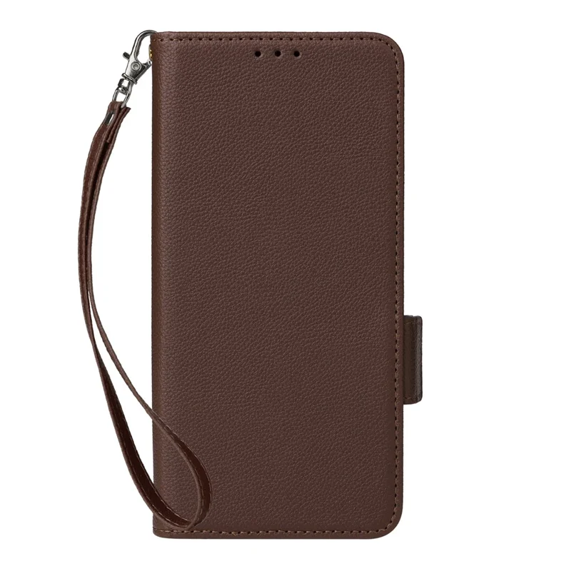 For Xiaomi Redmi Note 15 5G (Global) / Note 15 4G (Global) Case Litchi Texture Wallet Leather Phone Cover with Wrist Strap - Brown