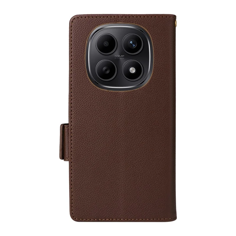 For Xiaomi Redmi Note 15 5G (Global) / Note 15 4G (Global) Case Litchi Texture Wallet Leather Phone Cover with Wrist Strap - Brown