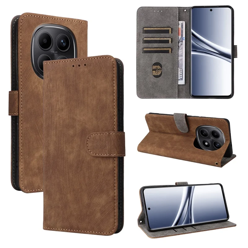 For Xiaomi Redmi Note 15 5G (Global) / Note 15 4G (Global) Case Wallet RFID Blocking PU Leather Phone Cover Stand with Strap - Brown