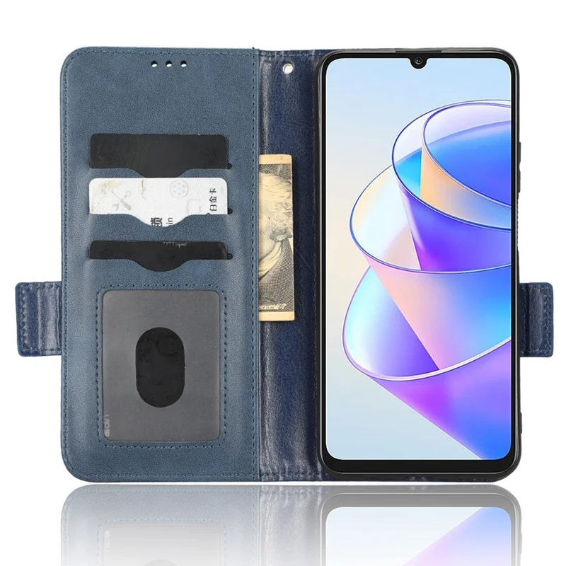 For Honor Play 40 Plus 5G Imprinted Triangle Pattern Stand Wallet Phone Case PU Leather Drop-proof Protective Cover with Hand Strap - Blue