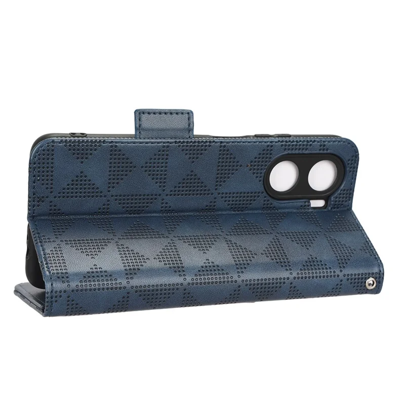 For Honor Play 40 Plus 5G Imprinted Triangle Pattern Stand Wallet Phone Case PU Leather Drop-proof Protective Cover with Hand Strap - Blue