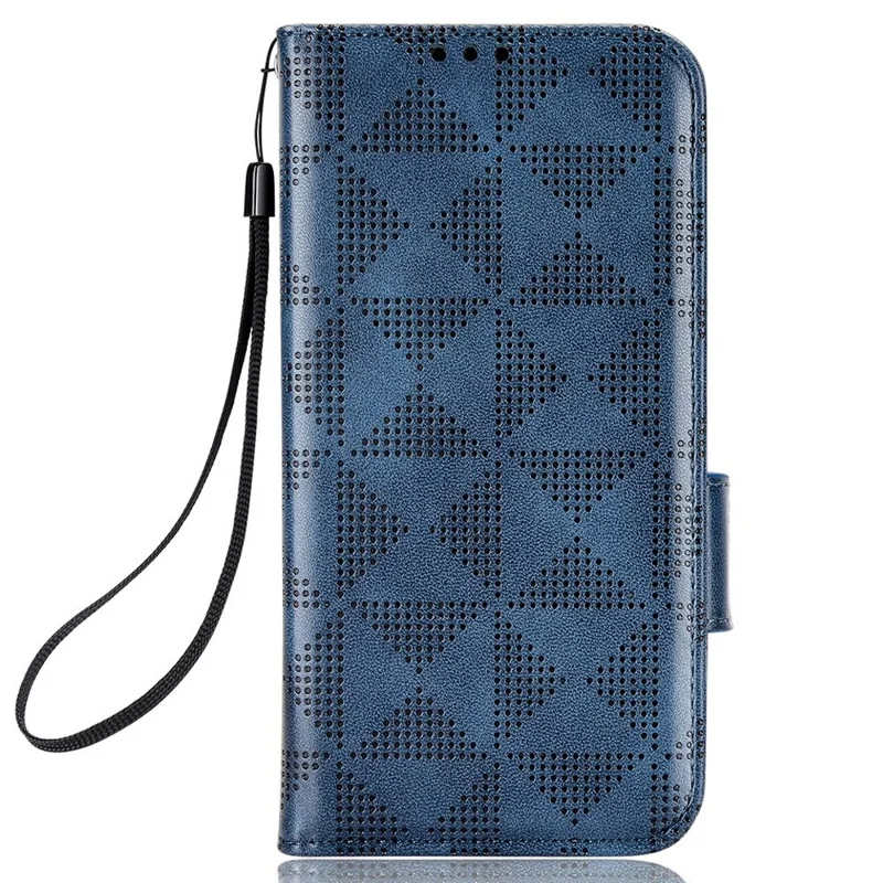 For Honor Play 40 Plus 5G Imprinted Triangle Pattern Stand Wallet Phone Case PU Leather Drop-proof Protective Cover with Hand Strap - Blue