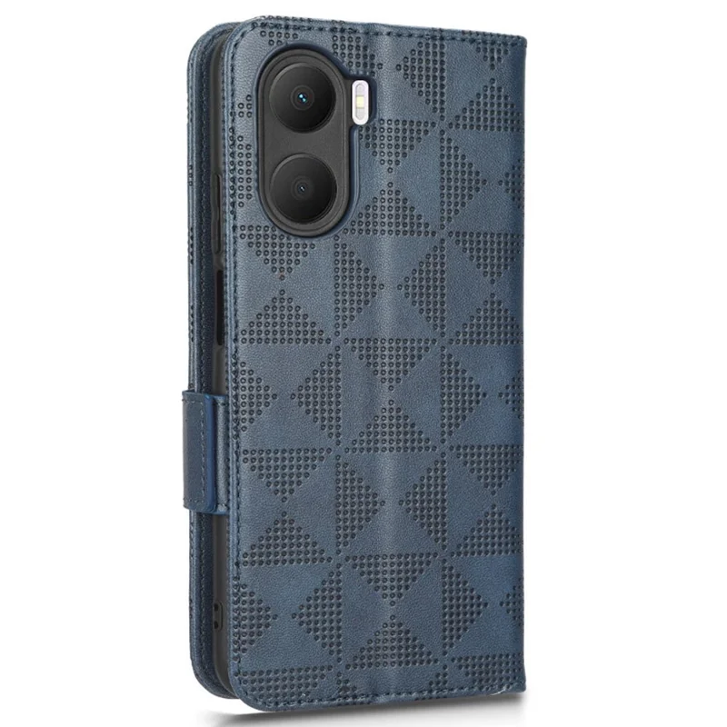 For Honor Play 40 Plus 5G Imprinted Triangle Pattern Stand Wallet Phone Case PU Leather Drop-proof Protective Cover with Hand Strap - Blue