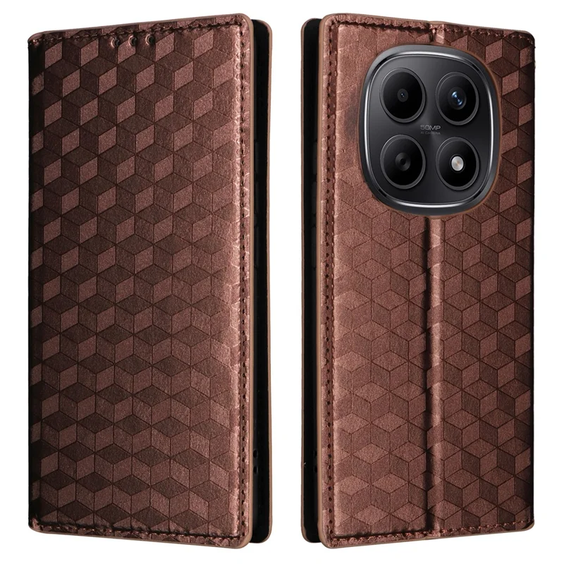 For Xiaomi Redmi Note 15 5G (Global) Case Wallet Rhombus Imprinted Leather Phone Cover - Brown