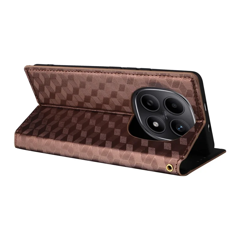 For Xiaomi Redmi Note 15 5G (Global) Case Wallet Rhombus Imprinted Leather Phone Cover - Brown