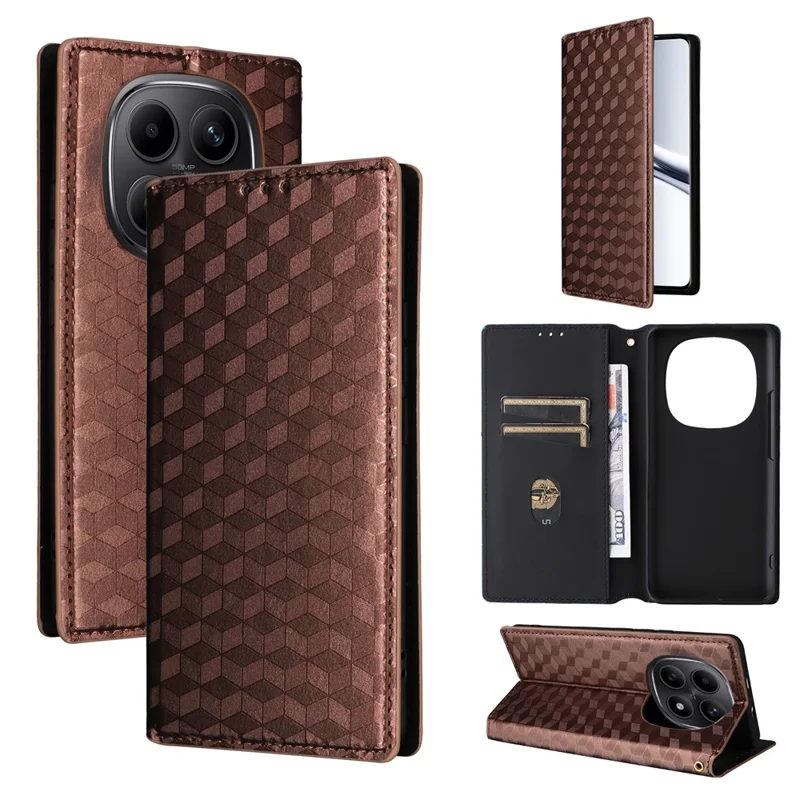 For Xiaomi Redmi Note 15 5G (Global) Case Wallet Rhombus Imprinted Leather Phone Cover - Brown