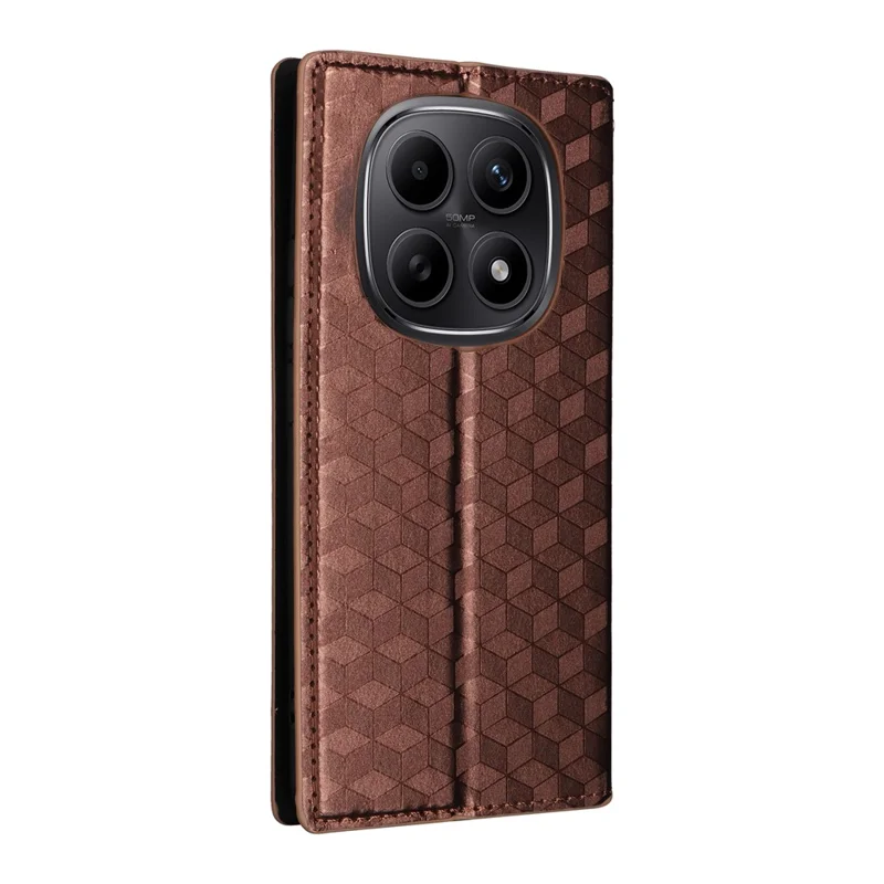 For Xiaomi Redmi Note 15 5G (Global) Case Wallet Rhombus Imprinted Leather Phone Cover - Brown
