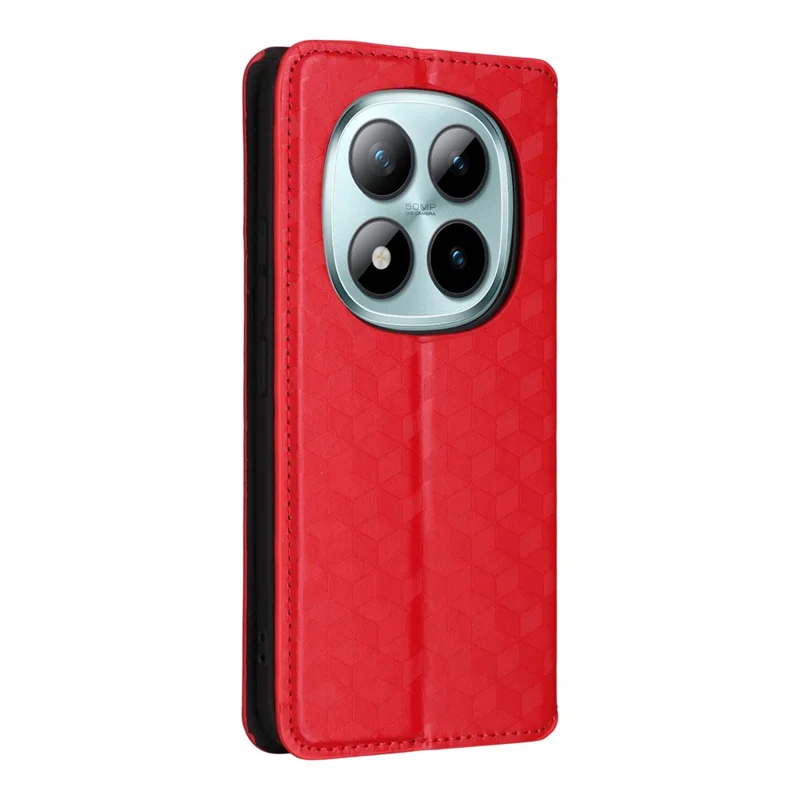 For Xiaomi Poco M8 Pro 5G / Redmi Note 15 Pro+ 5G (Global) Case Wallet Rhombus Imprinted Leather Phone Cover - Red