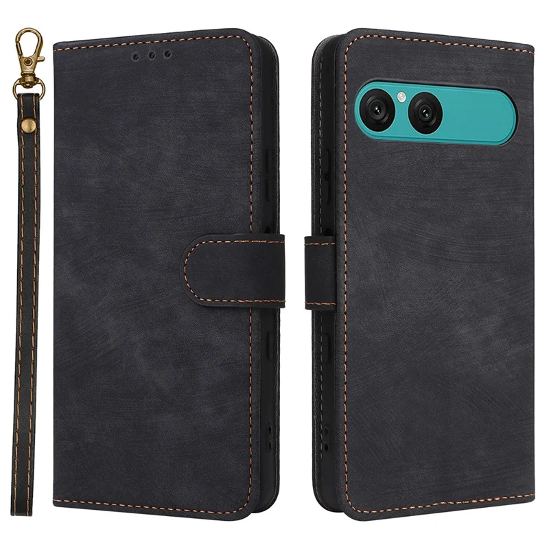 For Sony Xperia 10 VII Case Wallet RFID Blocking PU Leather Phone Cover Stand with Strap - Black