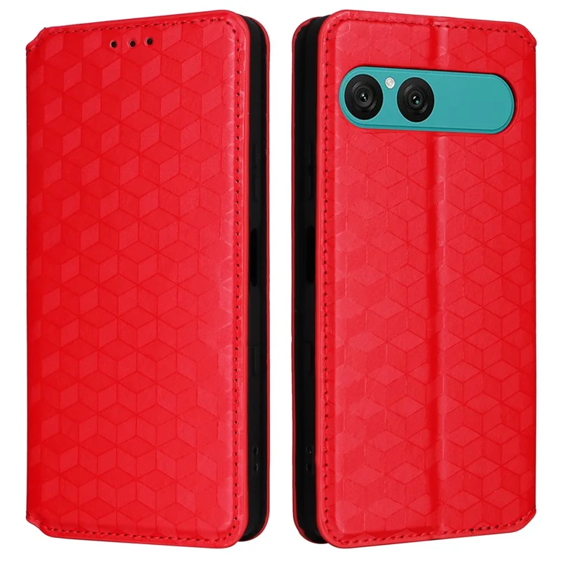 For Sony Xperia 10 VII Case Wallet Rhombus Imprinted Leather Phone Cover - Red